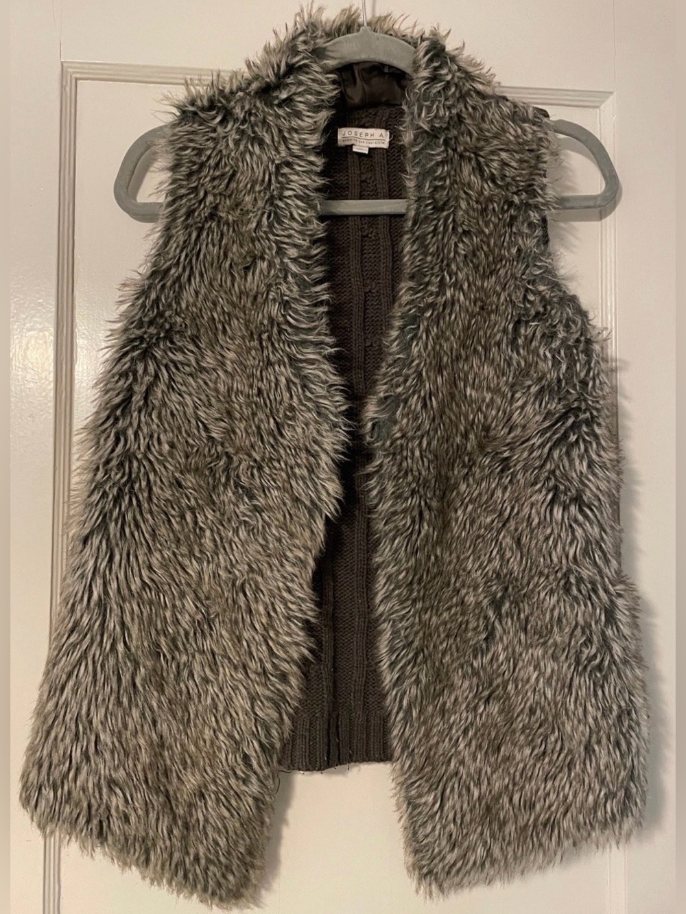 Joseph A. Knit Vest Brown Faux Fur XS Casual Cozy Maximalist Fall